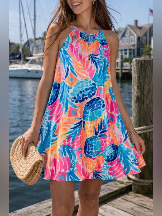 Lilly Pulitzer Margot Swing Dress Goombay Smashed Pineapple Print Tassel Size S
